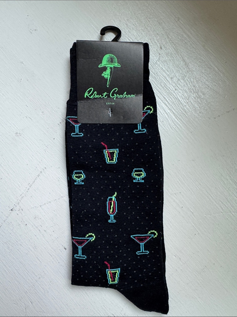 Robert Graham Black Socks with Neon Cocktail Motifs